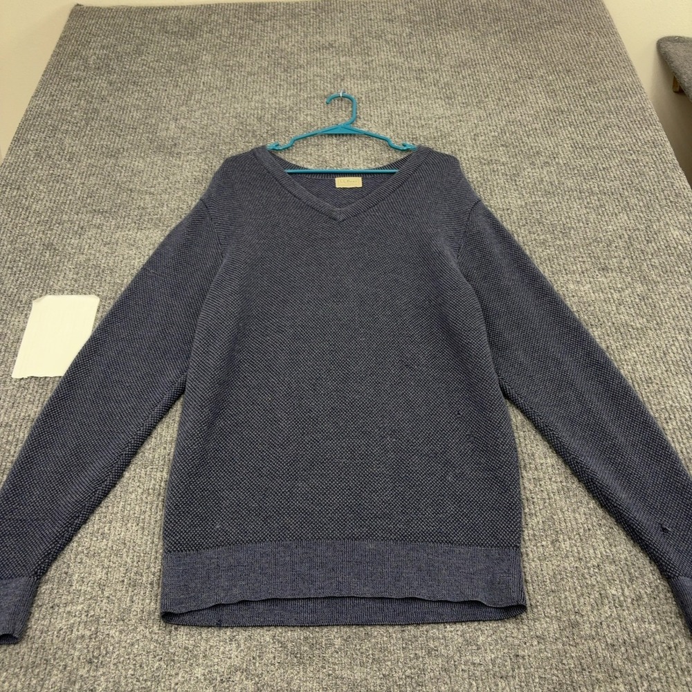LL Bean Sweater Mens L Blue Cotton Knit V-Neck Classic Outdoor Casual Preppy